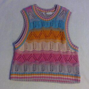 Zara Colorful Striped Boho Style Crochet Look Tank Top Sweater Shirt